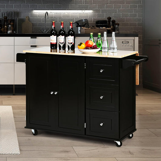 Carrello da Cucina in Legno, Credenza Cucina Salvaspazio con Mensole Regolabili, Armadietto per Microonde con Cassetti, 136 x 76 x 91 cm (Nero)