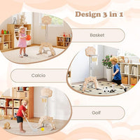 3 in 1 Canestro da Basket per Bambini, con Canestro Calcio e Golf, Cerchio Rimovibile e Pieghevole, Set da Gioco Regolabile per Interno ed Esterno, 3 Anni+ (Moca)