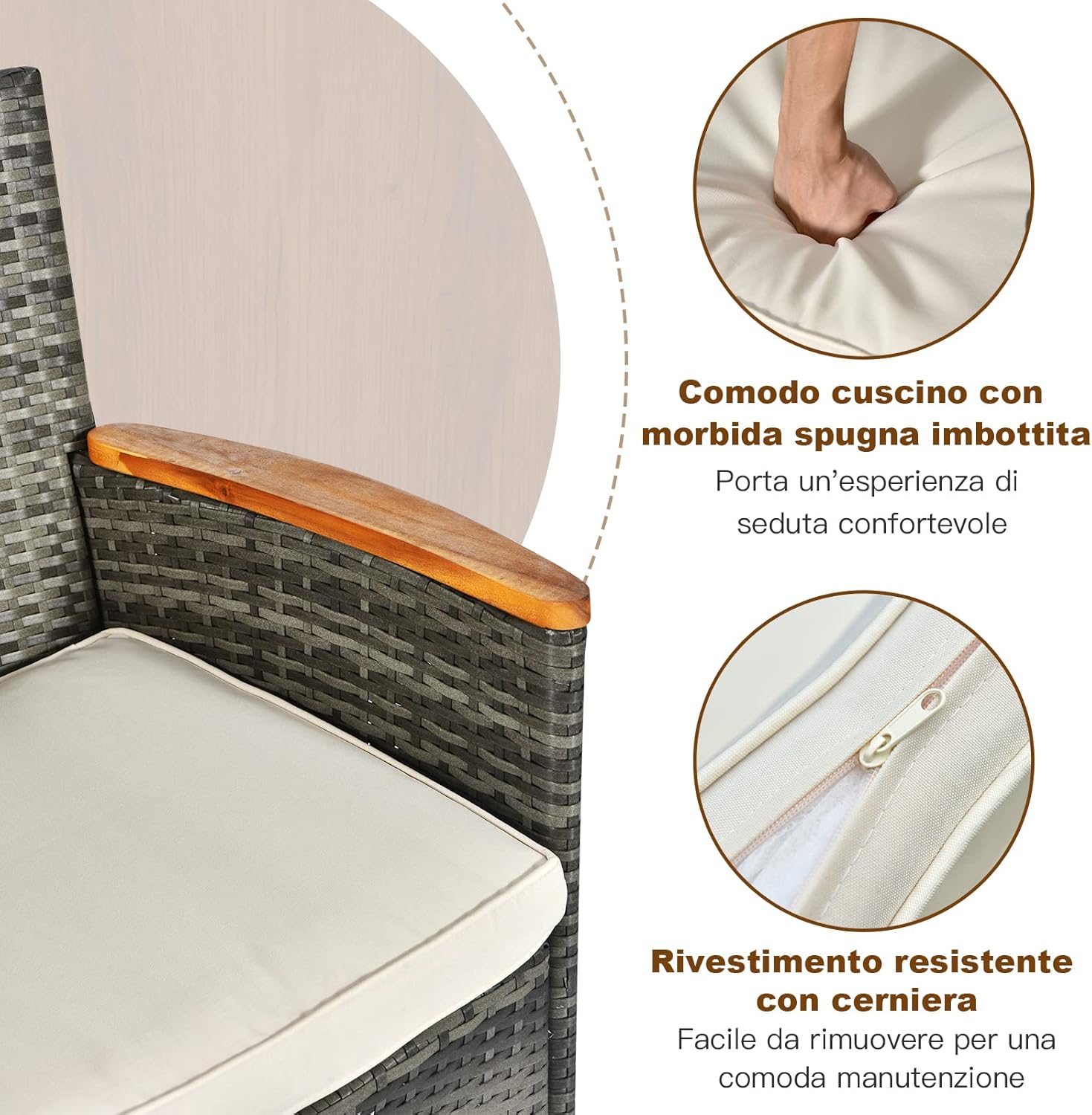 Set 9 Pezzi da Pranzo per giardino, Set di Mobili Esterno in Rattan PE, con 1 Tavolo Rettangolare e 8 Sedie con Cuscini, Ideale per Giardino Piscina e Cortile
