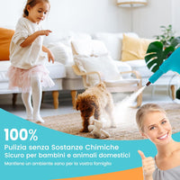 1500W Pulitore a Vapore Portatile, Macchina a Vapore con Serbatoio d'Acqua da 400 ml Blocco per Bambini e Kit di Accessori da 14 Pezzi, 33x13x24,5 cm (Blu)