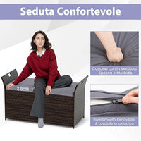 Baule da Giardino 260 L in Rattan PE, Cassapanca Contenitore da Esterno con Cuscino e Maniglie Laterali, per Interni e Esterni, 125 x 56 x 71 cm (Modello 10)