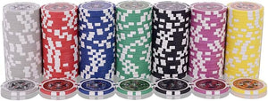 Poker Chips, Set da Poker con 300 Chips, Incluse 2 Carte da Poker 5 Dadi 1 Pulsante, Valigetta in Alluminio, Due Colori Disponibili (Nero)