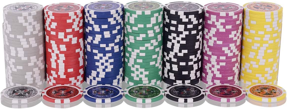 Poker Chips, Set da Poker con 300 Chips, Incluse 2 Carte da Poker 5 Dadi 1 Pulsante, Valigetta in Alluminio, Due Colori Disponibili (argento)