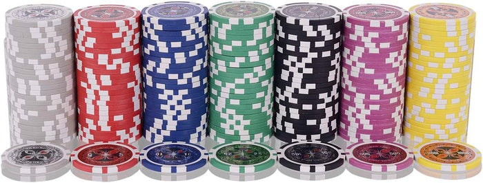 Poker Chips, Set da Poker con 300 Chips, Incluse 2 Carte da Poker 5 Dadi 1 Pulsante, Valigetta in Alluminio, Due Colori Disponibili (argento)