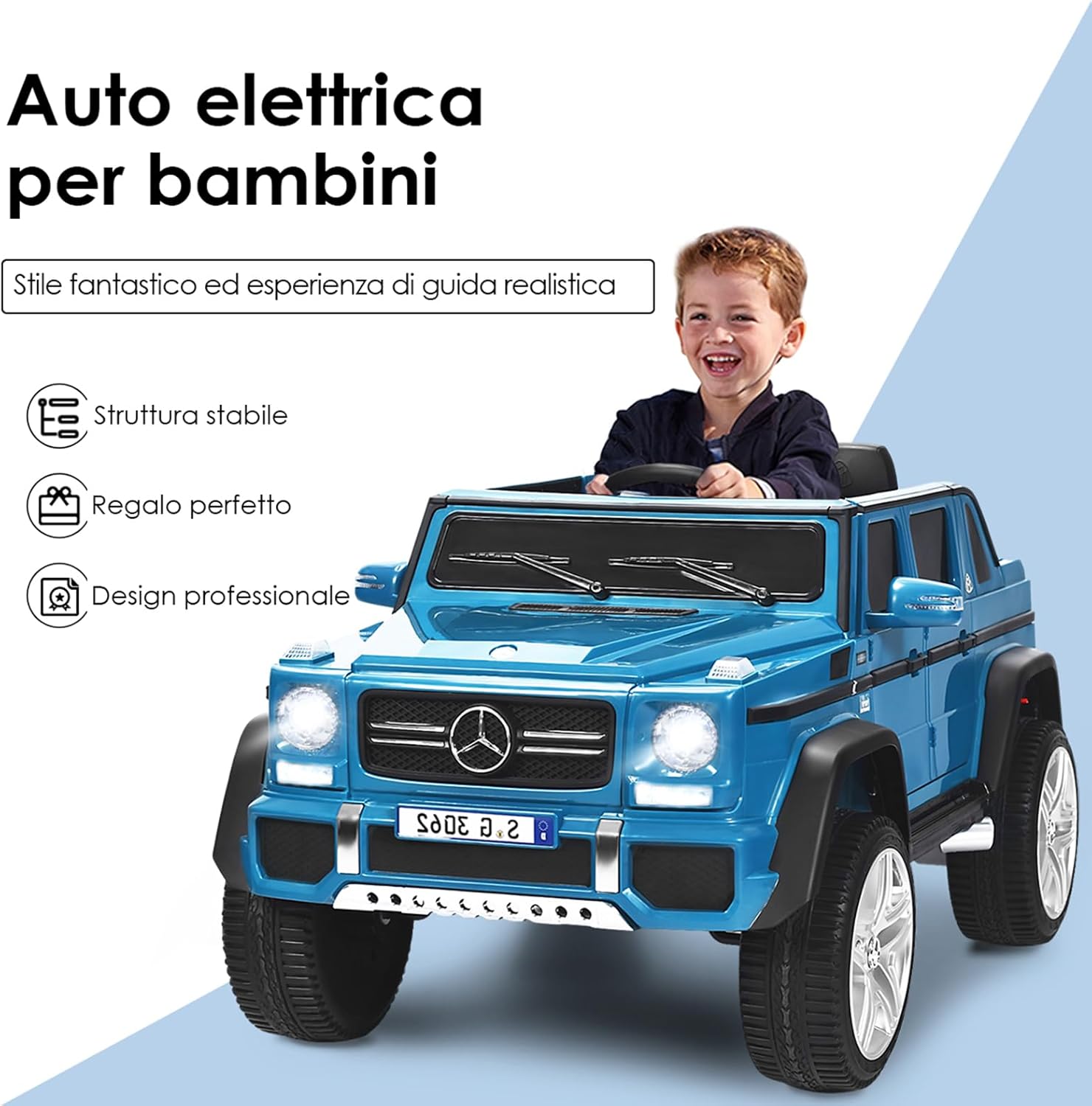 Mercedes Benz Macchina Elettrica per Bambini 12V, Veicolo Elettrico con Luci LED e Chiusura di Sicurezza, Macchina Cavalcabile per Bambini 3-8 Anni (Blu)