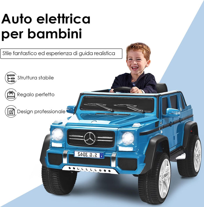 Mercedes Benz Macchina Elettrica per Bambini 12V, Veicolo Elettrico con Luci LED e Chiusura di Sicurezza, Macchina Cavalcabile per Bambini 3-8 Anni (Blu)