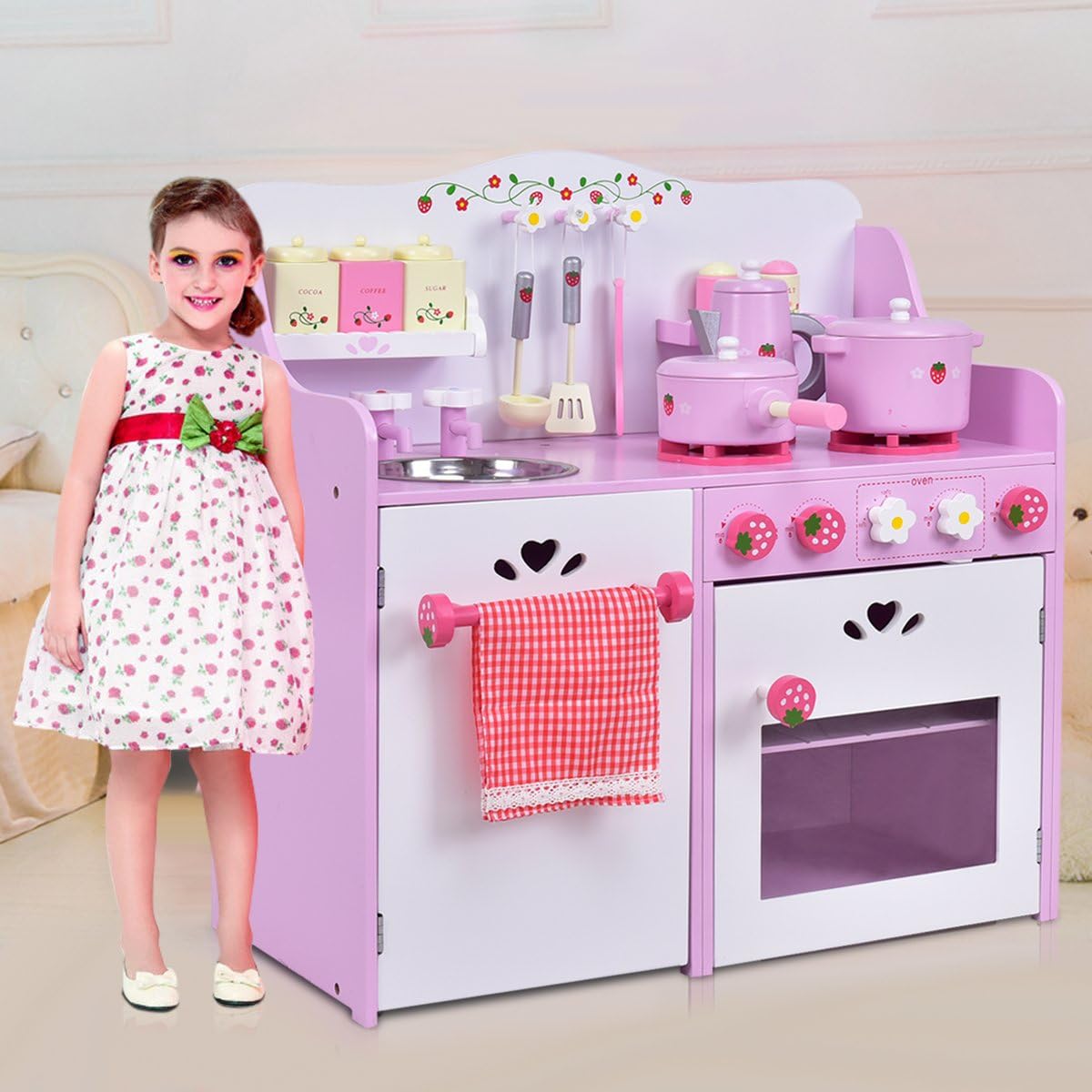 Giocattolo da Cucina per Bambini, Giocattolo Cucina a Tema Fragole, 63 x 30 x 60 cm