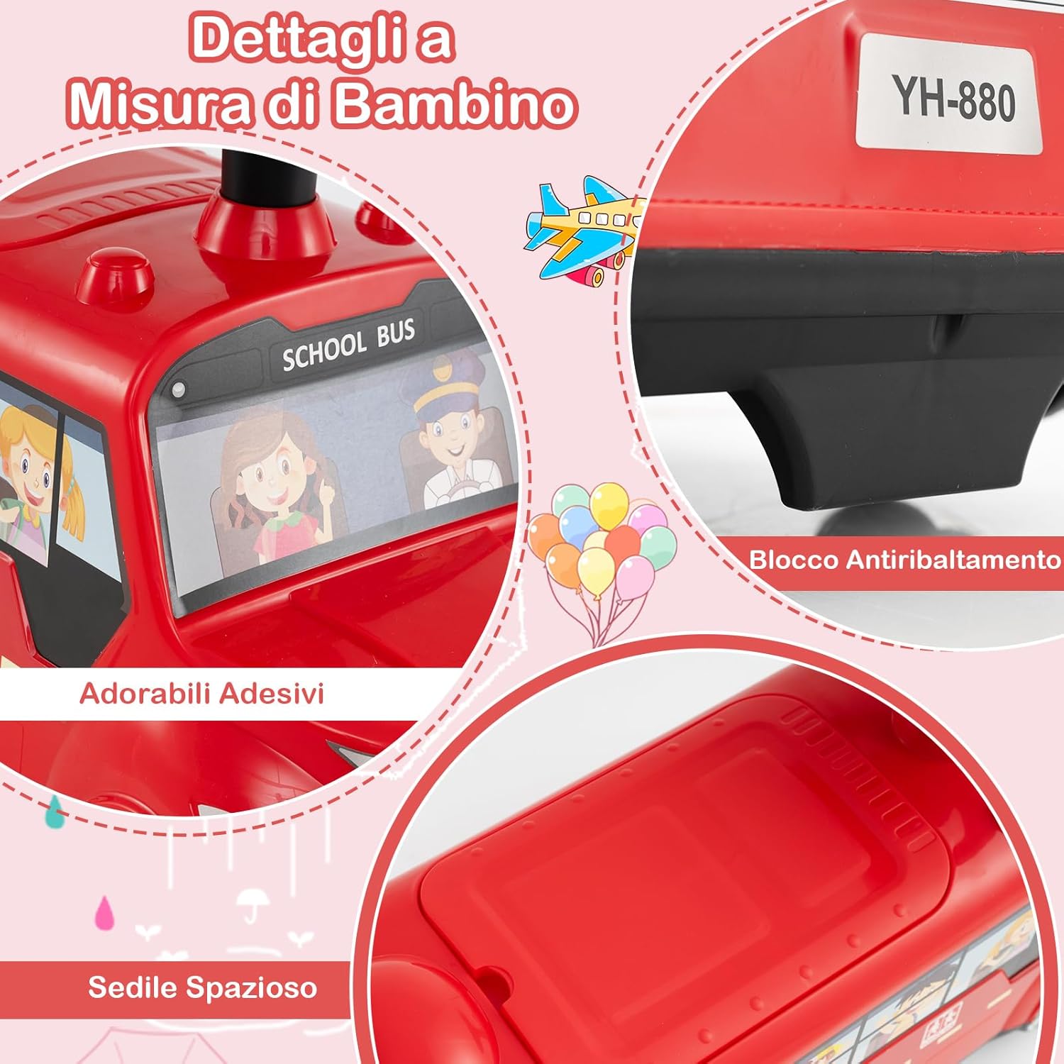 Auto a Spinta per Bambini, Autobus da Passeggio con Pulsante Musicale Comparto di Stoccaggio Blocco Antiribaltamento, Ideale per Bambini 19-36 Mesi