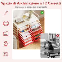 Carrello di Stoccaggio con 12 Cassetti, Carrello portaoggetti con 4 Ruote, Carrello Multiuso per Scuola Ufficio Cucina, 64 x 38 x 62 cm (12 cassetti Rosa sfumato)