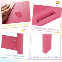 Set Tavolo e Seide per bambini in Legno, Scrivania e Sedia con Cassetto e Scomparto, Tavolino e Sedia per Cameretta, Soggiorno e Scuola (Rosa)