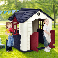 Casetta per Bambini con Porte e Finestre, Casetta Giocattolo con Tavolo, Set Giocattolo con 7 Pezzi, Ideale per Bambini 3-8 Anni, 164x124x132 cm (Blu)