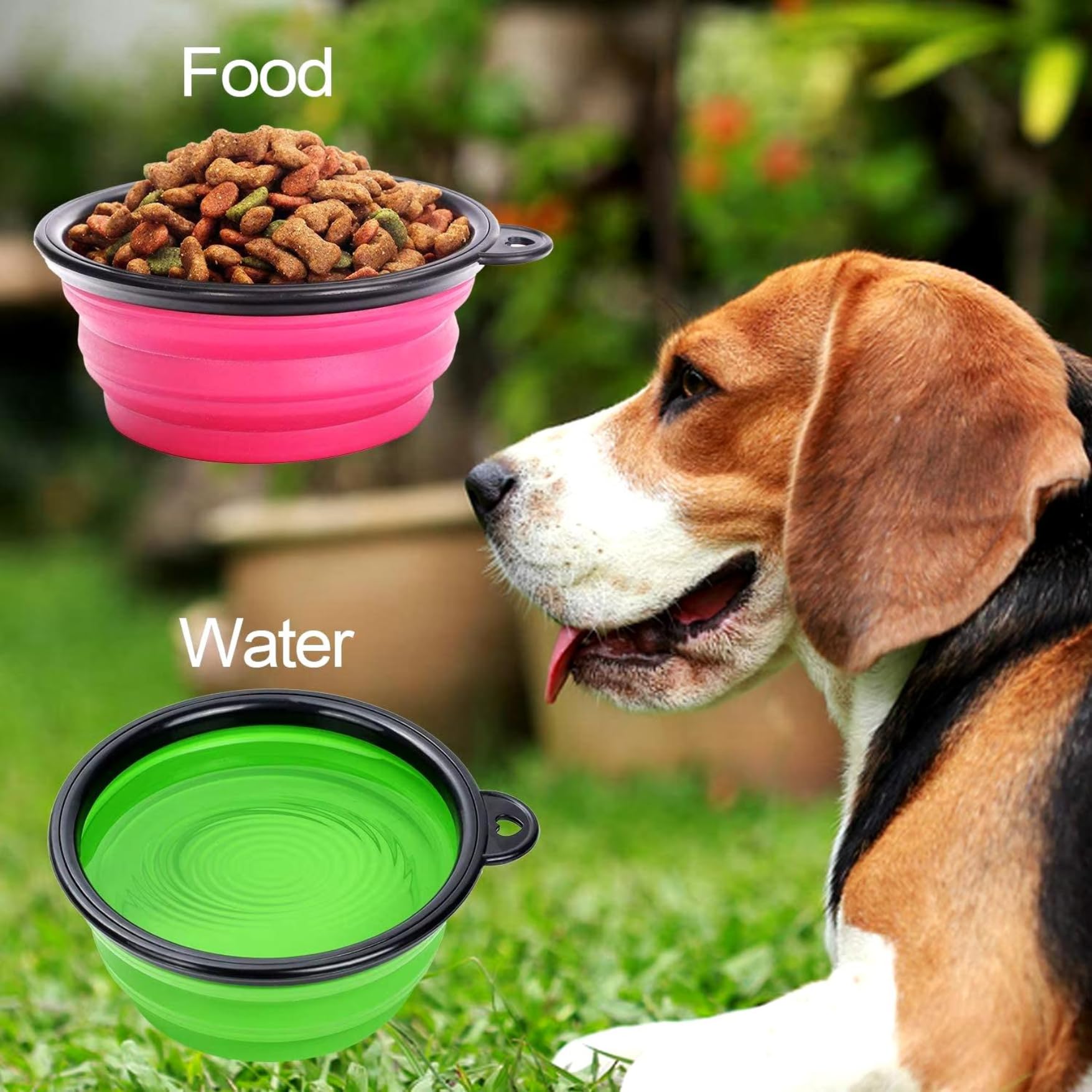 Ciotola da Viaggio per Cani e Gatti 450 ml, Pieghevole per Acqua e Crocchette, in Silicone Portatile Con Moschettone (Rosso)