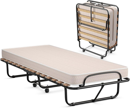 Brandina Pieghevole con Materasso, in Memory Foam, Struttura Resistente e 4 Ruote Girevoli, Lettino Pieghevole per Casa Ufficio, 190x80x39 cm