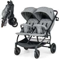 Passeggino Doppio Pieghevole per Bambini, Passeggino Portatile per Bambini con Schienale Regolabile, Cinture a 5 Punti, Poggiapiedi e Tettuccio, per Bambini 6-36 Mesi (Grigio Chiaro)