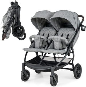 Passeggino Doppio Pieghevole per Bambini, Passeggino Portatile per Bambini con Schienale Regolabile, Cinture a 5 Punti, Poggiapiedi e Tettuccio, per Bambini 6-36 Mesi (Grigio Chiaro)