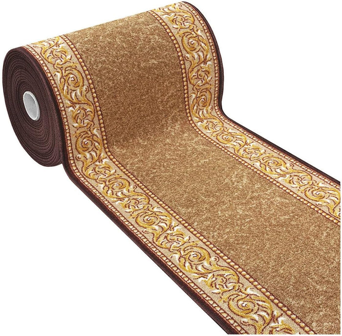 Passatoia Scala Bordata 67x850 cm Ingresso Corridoio Tappeto Cucina Gradini Stile Barocco Marrone