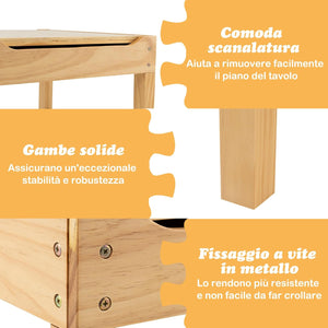 Tavolo da Gioco per Bambini in Legno con Piano Reversibile, Tavolo Multiattività Bambini 2 in 1, Porta Rotolo di Carta da Disegno, per Camera da Letto, Soggiorno (Naturale)