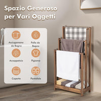 Portasciugamani in Legno da Terra, Porta Asciugamani a 3 Livelli con Mensola Inferiore, Dispositivo Anti-Ribaltamento, Supporto Leggero per Asciugamani da Bagno e Stanza Lavanderia (Marrone)