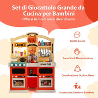 Cucina Giocattolo per Bambini 69 Pezzi, Cucinetta per Bambini 3 Anni+ con Luci Suoni Vapore e Acqua in Ebollizione, 3 Anni+, 64,5 x 24 x 83 cm (Arancio)