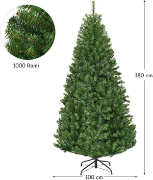 Albero di Natale 120/150/180/210 cm, Albero di Natale con Luci Incorporate 11 Modalità di Illuminazione, 300/600/1000/1570 Rami e Base in Metallo, Perfetta per Casa e Negozio (180cm)