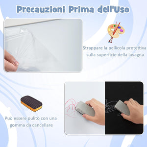 3 in 1 Cavalletto per Bambini con Doppia Faccia, Cavalletto per Disegno con 2 Vassoi e 2 Scatole, Lavagna Bambini in Legno (Bianco)