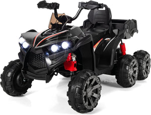 12V Quad Elettrico per Bambini, Macchina Elettrica per Bambini con 6 Ruote 4 Motori Baule Posteriore Luci LED e Musica, Trazione Integrale, 3-6 km/h, 3 Anni+ (Nero)
