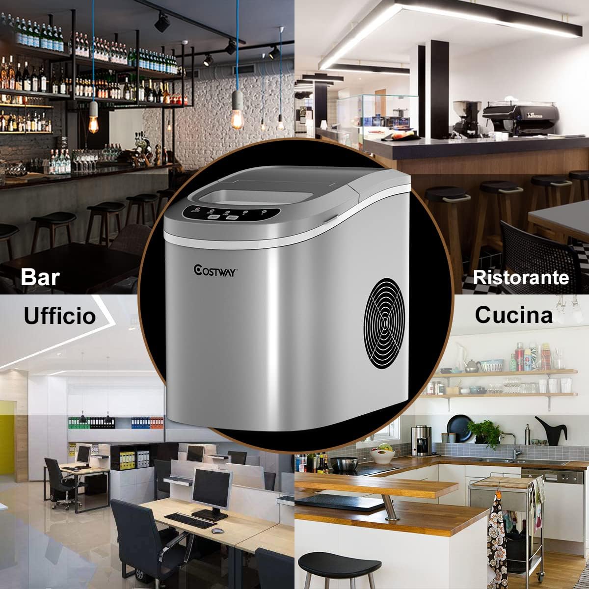 Fabbricatore di Ghiaccio 12kg/24h, Macchine per Cubetti di Ghiaccio, Produttore per Ghiaccio con Serbatoio 2,2L (Argento)