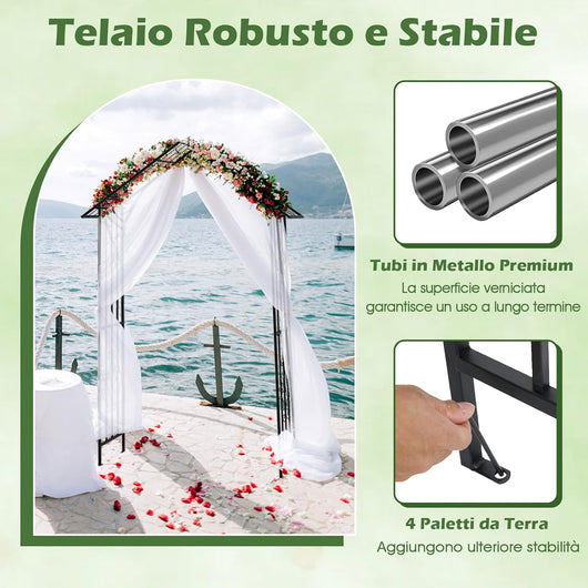 Arco da Giardino per Rampicanti, Arco da Giardino Supporto per Rose in Metallo Zincato Resistente, Arco Decorativo a Forma di Tetto per Feste e Ceremonie, 140 x 40 x 223 cm, Nero