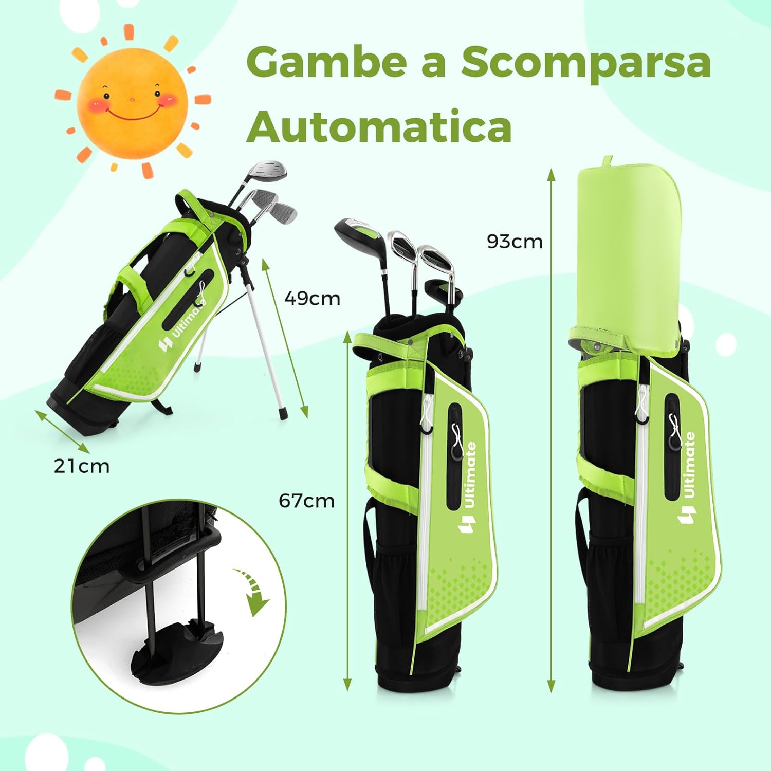 Set di Mazze da Golf per Bambini 8-10 Anni, Set Allenamento Golf con Sacca da Golf, Fodera Impermeabile, Driver 1, Ferro 7, Ferro S e Putter per Bambini e Bambine, Destrorso