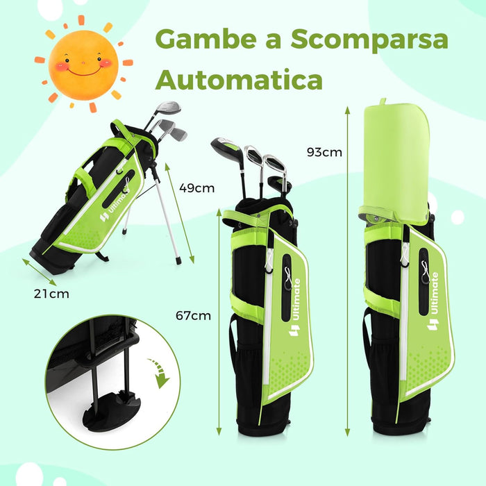 Set di Mazze da Golf per Bambini 8-10 Anni, Set Allenamento Golf con Sacca da Golf, Fodera Impermeabile, Driver 1, Ferro 7, Ferro S e Putter per Bambini e Bambine, Destrorso