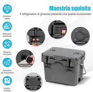 Contenitore per Ghiaccio da 15 L, Contenitore Termico con Maniglia 2 Porta Bicchieri, Contenitore Termico del Ghiaccio Portatile per Campeggio（Grigio)
