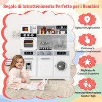 Cucina Giocattolo in Legno per Bambini con Forno, Microonde, Lavello, Rubinetto e Lavatrice, Luci e Suoni Realistici, 3+ Anni