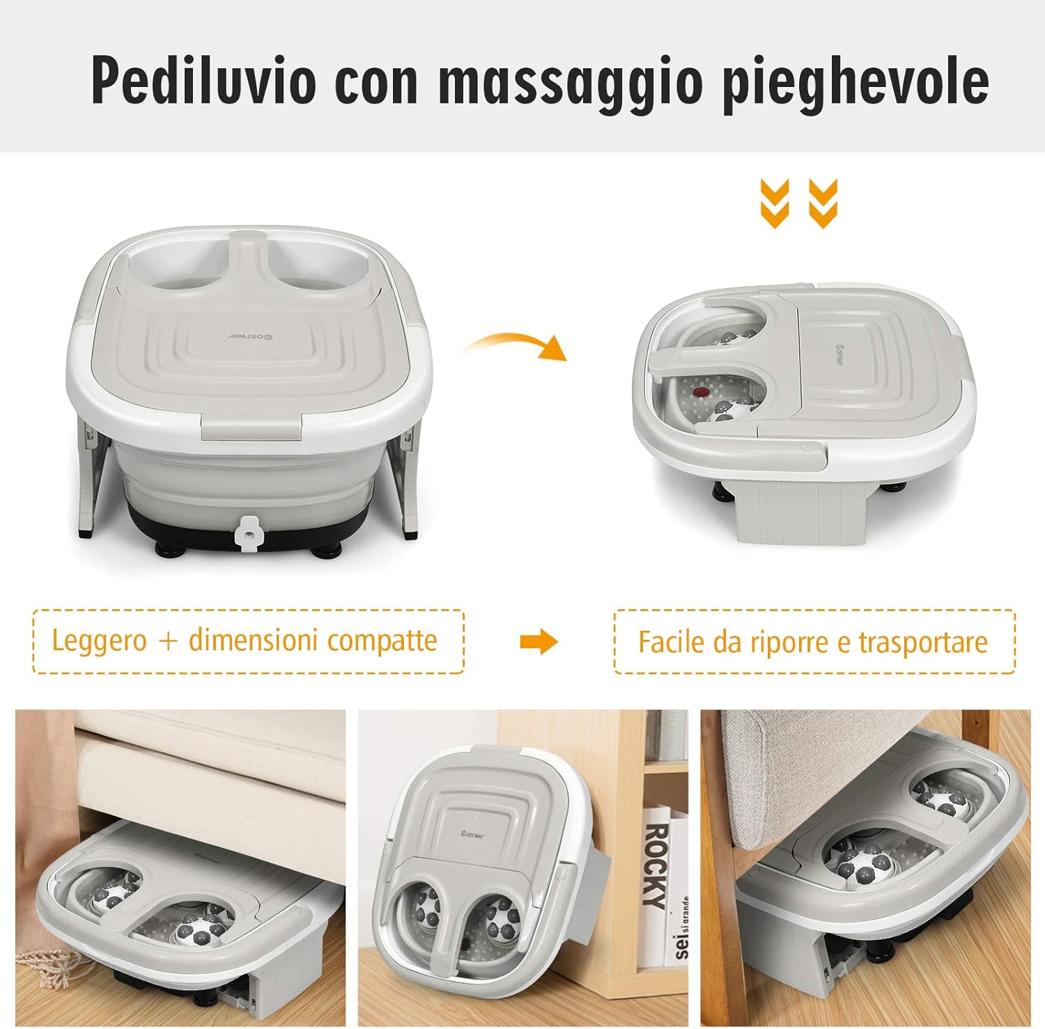 Massaggiatore Plantare Massaggiatore Piedi Elettrico, Massaggia Piedi Portatile, con Funzione Calore Bolle e Rulli Elettronici, Pieghevole Salvaspazio (Grigio)