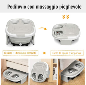 Massaggiatore Plantare Massaggiatore Piedi Elettrico, Massaggia Piedi Portatile, con Funzione Calore Bolle e Rulli Elettronici, Pieghevole Salvaspazio (Grigio)