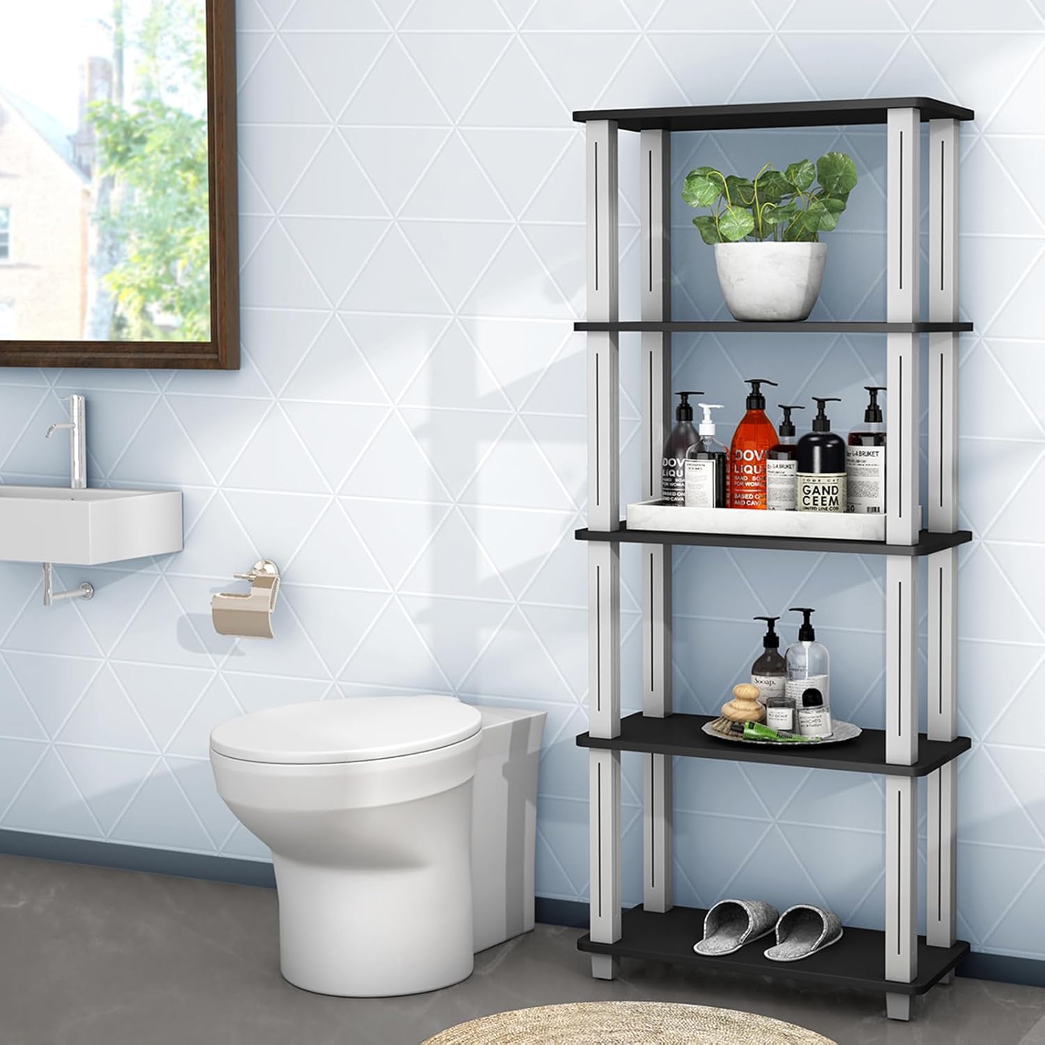 Scaffale a 5 livelli, Libreria Multifunzionale con Tanto Spazio, Scaffale di Stoccaggio Robusto, Ideale per Casa Garage Magazzino, Capacità di Carico 20 kg (Nero)