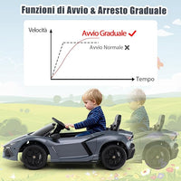 Lamborghini 12V Auto Elettrica per Bambini, Veicolo Elettrico Cavalcabile con Telecomando Luci LED Musica, 3-5 Km/h, per Bambini 37-95 Mesi (Grigio)