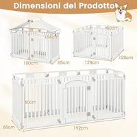Pannello in Plastica per Cani a 8 Pannelli, Recinzione Portatile per Animali Domestici, Cancello Pieghevole con Porta di Sicurezza con Serratura per Cani, Recinto Pieghevole, 192 x 65 x 80 cm