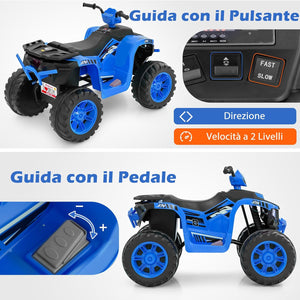 24V Quad Elettrico per Bambini, Macchina Elettrica Cavalcabile con Musica Radio Luci a LED, Avvio Lento, Velocità Fino a 5km/h, per Bambini 3-8 Anni (Blu)