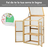 Mini Serra da Giardino a 3 Ripiani in Legno, Serra da Esterno e Interno per Piante e Orto con Coperchio e Ante Apribili, Mini Serra da Giardino e Balcone, 60 x 45 x 100 cm