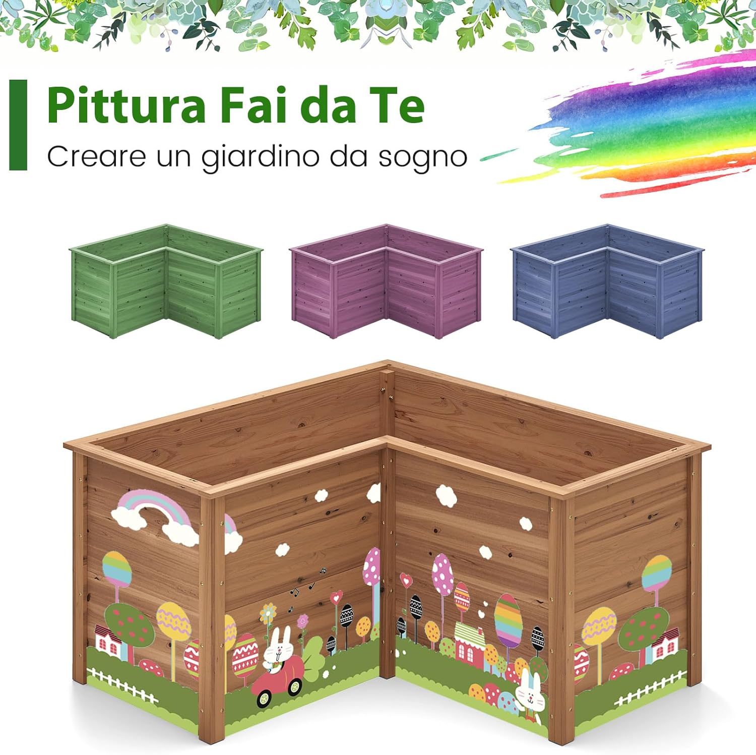 Letto Rialzato da Giardino in Legno, Fioriera da Esterno a Forma di L con Base Aperta, Aiuola per Frutto, Erbe, Verdure e Fiori da Blacone, Cortile e Prato, 120 x 120 x 63 cm (Marrone)