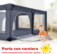 Box per Bambini, Centro Attività Portatile e Sicuro per Bambini, Box Colorato con Cancello, Recinto Extra per Interno ed Esterno con Rete Traspirante Durevole (Grigio scuro)