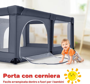 Box per Bambini, Centro Attività Portatile e Sicuro per Bambini, Box Colorato con Cancello, Recinto Extra per Interno ed Esterno con Rete Traspirante Durevole (Grigio scuro)