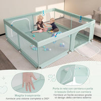 Recinto per Bambini, Box con Rete Traspirante, Centro Attività con 50 Palline, Giochi per 0-3 Anni (Verde, 200 x 180 cm)