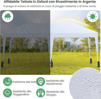 Gazebo Pop-up da Esterno 590 x 300 cm, Gazebo Regolabile in Altezza con Borsa con Ruote, Picchetti, Ancoraggi, Corde Antivento e Sacchi di Sabbia, Tenda Pieghevole per Campeggio (Bianco)