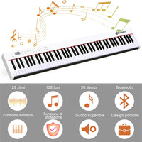 Pianoforte Digitale 88 Tasti, Tastiera Musicale Portatile con Custodia, Pianola Elettronica con 128 Ritmi e Toni, MIDI e Funzione di APP Bluetooth, per Principianti