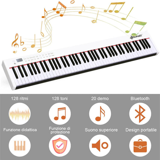 Pianoforte Digitale 88 Tasti, Tastiera Musicale Portatile con Custodia, Pianola Elettronica con 128 Ritmi e Toni, MIDI e Funzione di APP Bluetooth, per Principianti
