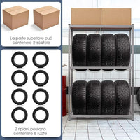 Scaffale Portagomme, Scaffale per Pneumatici in Acciaio 3 Ripiani, Scaffale per 8 Gomme da Officina Garage, 795kg, 120 x 40 x 180 cm