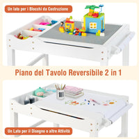 Tavolo da Gioco per Bambini in Legno con Piano Reversibile, Tavolo Multiattività Bambini 2 in 1, Porta Rotolo di Carta da Disegno, per Camera da Letto, Soggiorno (Bianco)