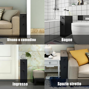 Armadio Sottile di Stoccaggio per Gabinetto, Armadietto Laterale da Bagno Multiuso in Legno (Nero)