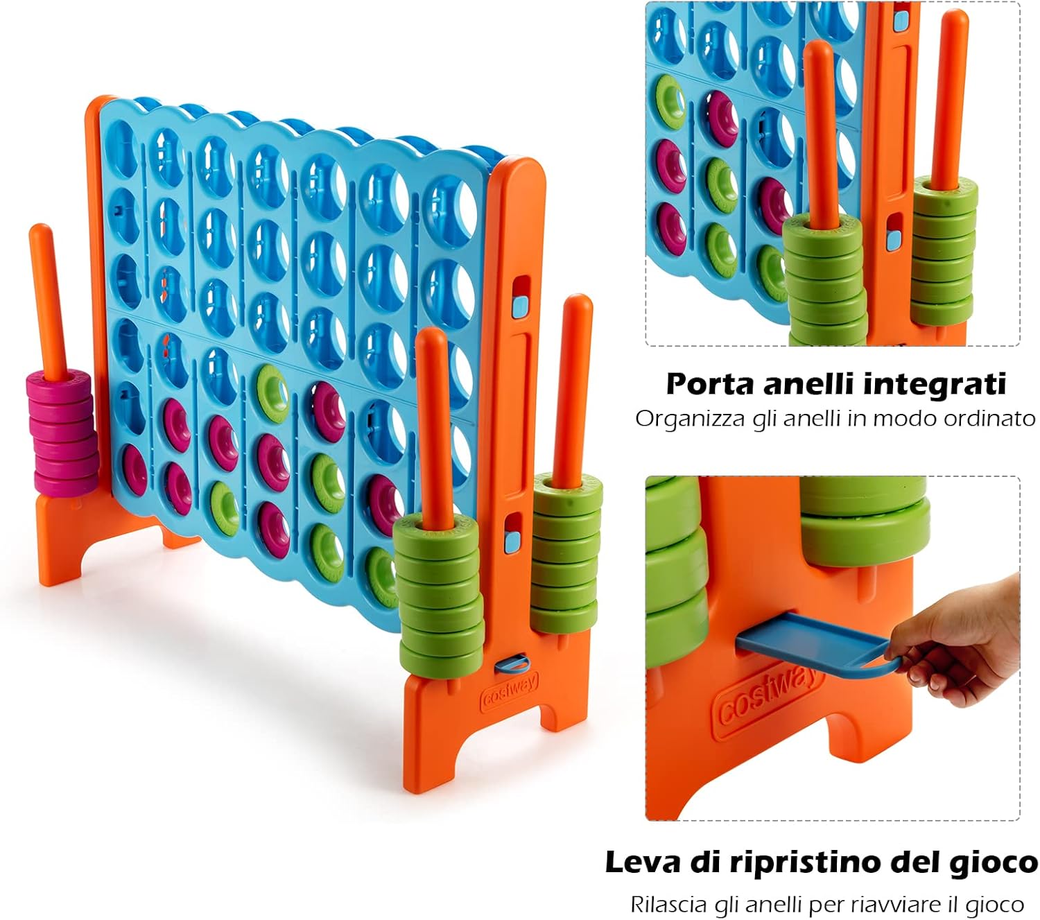 Forza 4 Gigante Mega 4 in Linea Quattro Insieme, Gioco da Tavolo Gioco di Fila per Bambini, 120 x 42 x 104 cm (Azzurro+Arancione)
